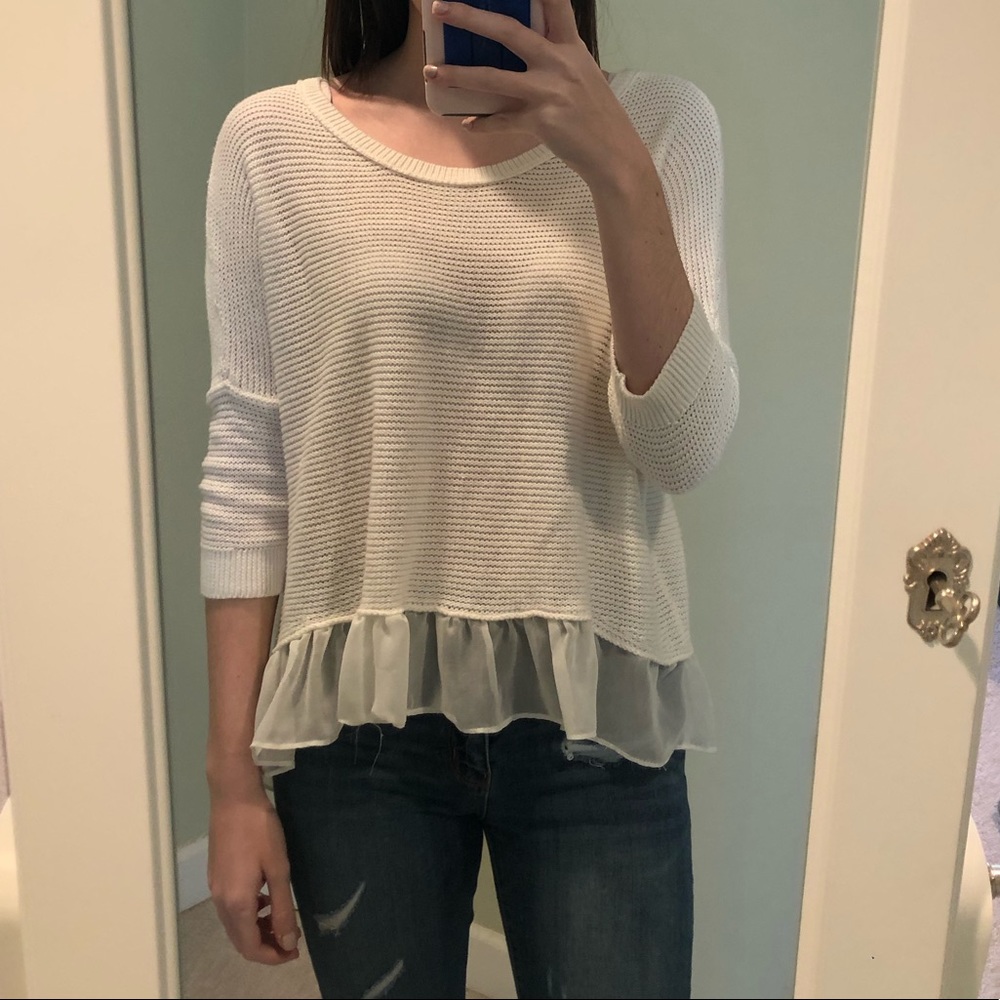American Eagle Knit Sweater with chiffon trim. S.